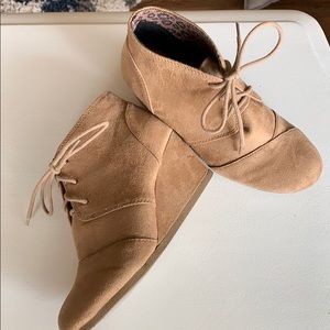 Tan wedge heel booties